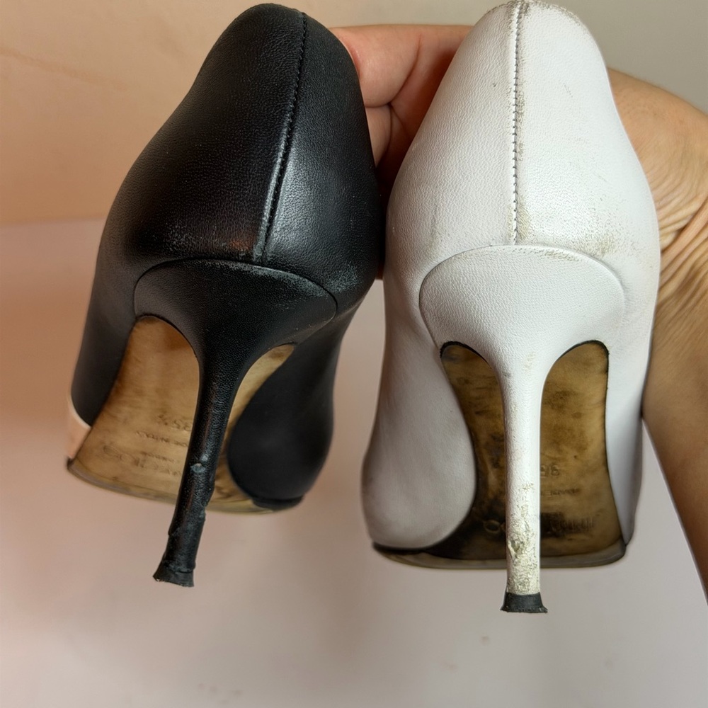 Jimmy Choo Love Pumps in a Black/White Two-tone Leather and Patent finish - Picture 4 of 11